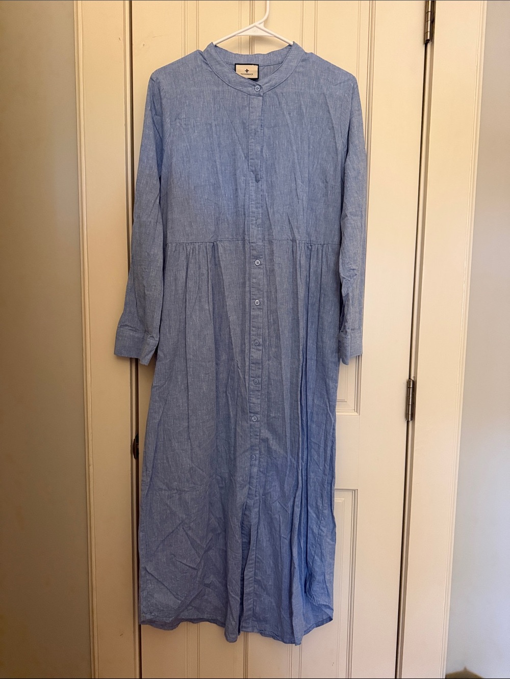 Tuckernuck Chambray Button-Front Maxi Dress in Light Blue